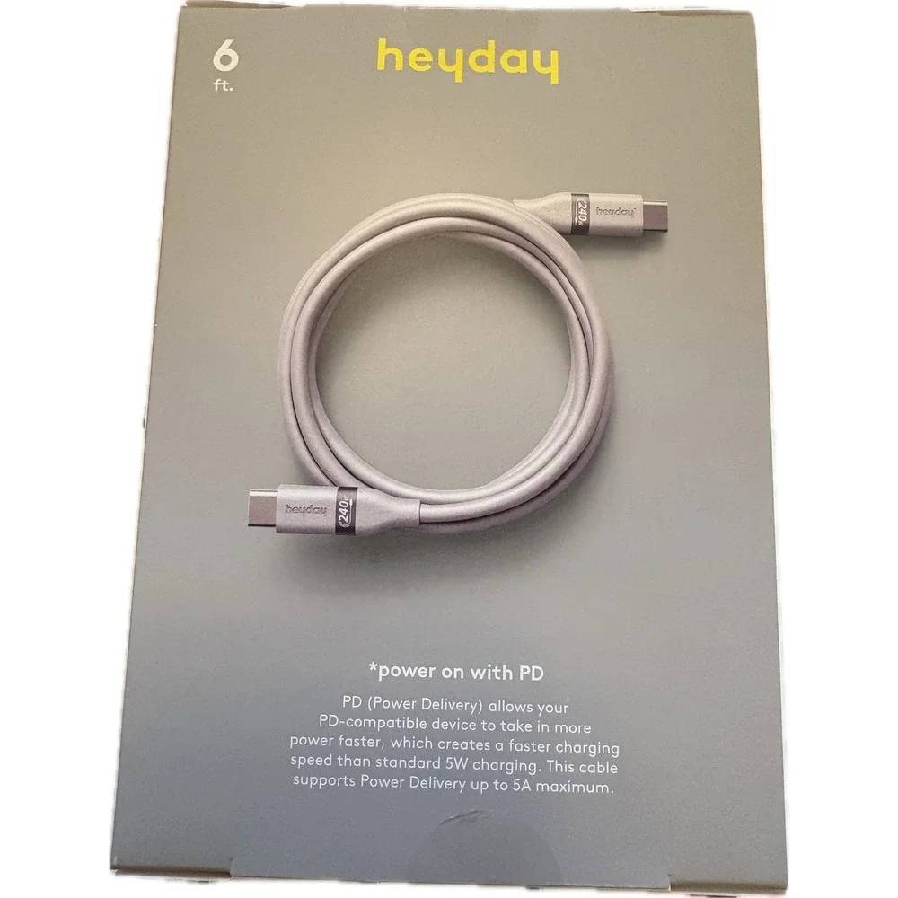 2 pak Heyday 6ft USB-C to USB-C Soft-Touch Fast Charging Cable 240W 5A‎ Gray